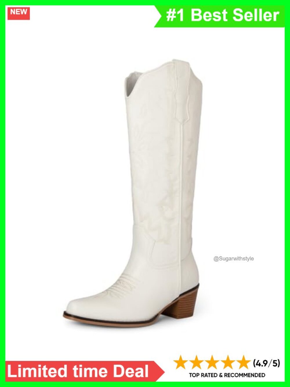 Women's Cowgirl Boots Pointed Toe Chunky Heel Faux Leather Knee High